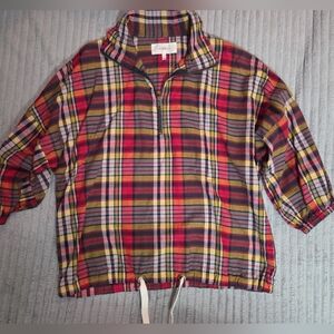 The Great Plaid Half Zip Pullover | Drawstring Hem | Size 1